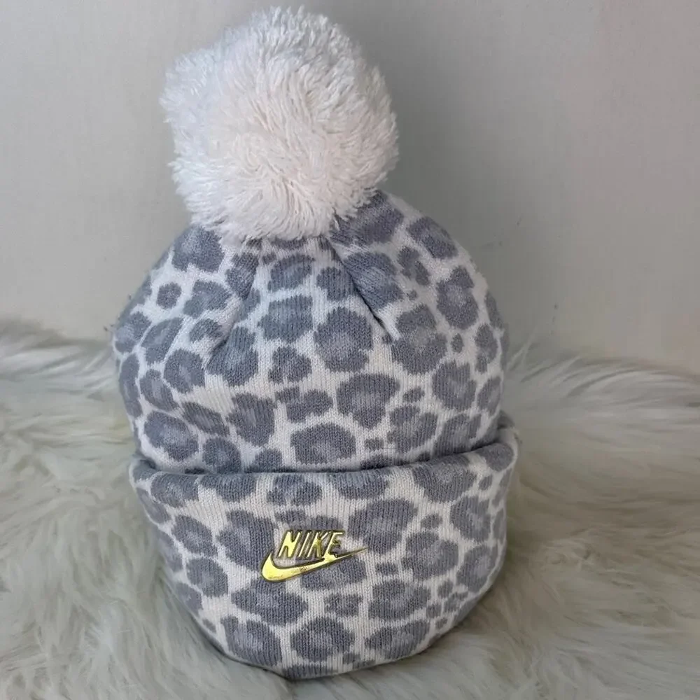Nike Kids Leopard Print Beanie with Pom-Pom